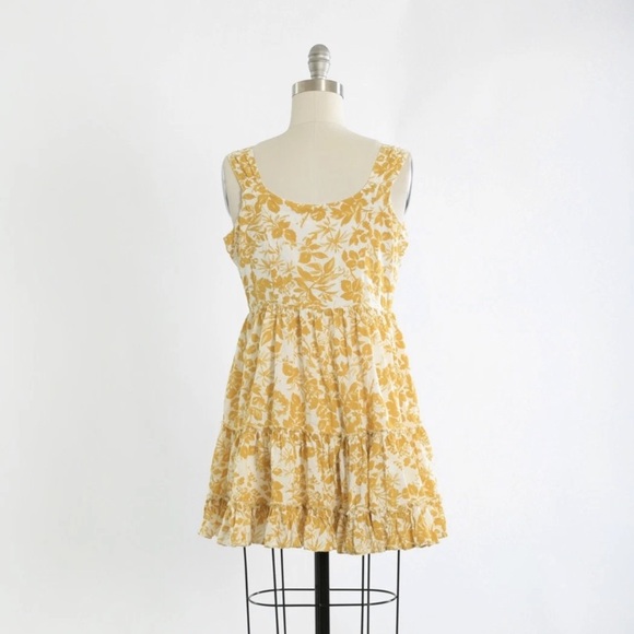 Free People mustard yellow floral cotton mini dress S - Picture 7 of 7